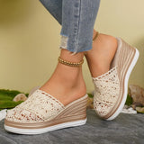Woman Leather 2026 Fashion Wedge Female Large Size Mid-heeled Platform Black New Comfortable Retro Sandals for Women