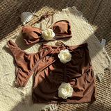 New 3D Flowers With Skirt Brazilian Bikini Women Swimwear Three-pieces Bikini set Female Swimsuit Bather Bathing Suit Swim V5755