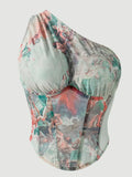 Wind Waist Cinching Three-Dimensional Slim Fit Underwire Small Strap Printed Sexy Fishbone Bra Vest Top Casaul Elegant IHOD