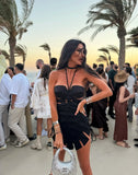 2026 New Arrival Chic Black Structured Swimsuit Deep V-Neck Cut-Out Design Perfect for Beach Wear Pool Parties Summer Beachwear
