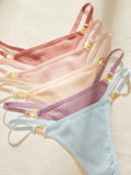 5PCS/Set Solid Women's Thongs Sexy Low Rise Seamless Panties Ribbed Lingerie Comfy Women's Underwear Set