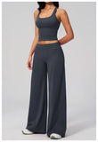Women's Summer Two Piece Yoga Sets Slimming Sports Tank Top Lifted Buttocks High Waist Flare Pants Gym Fitness Suits Tracksuit
