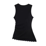 Women's Fashionable  Casual Pleated Lace Top Women Ruched Side Lace Trim Sleeveless Tank Top Casual Slim Fit Basic Tops 1JTD