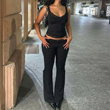 FDYOUI Sexy Lace Patchwork Tank Tops for Women Fashion Sleeveless Backless Cropped T-shirt Black White Y2K Skinny Corset Top