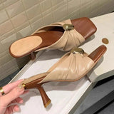 Summer Women Slippers Fashion Metal Decoration Open Toe Dress Slides Ladies Stripper Party Sandals