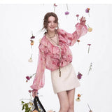 Ladies French ruffled chiffon shirt spring new temperament top