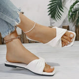 2026 Summer New Fashion Open Toe Solid Color Simple Leather Surface Versatile r Large Slippers Square Heel Shoes Women