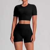 2pcs/sets Yoga Sport T-shirts Shorts Set Sportswear Woman Gym Seamless Workout Vest Shorts Leggings Activewear Women's Tracksuit