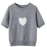 Fashion Casual Heart-patterned Short-sleeve Knit Shirt Women Heart Pattern Short Sleeve Knit Sweater Casual Crew Neck Top 7S5S