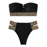 2Pcs/Set Women Bikini Set Ring Connection Off Shoulder Bathing Suit Elastic Waistband Backless High Cut Lady Beach Bikini Suit