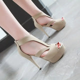 Summer New Pattern Europe and America Fashion Black Sexy Fine Heel Waterproof Fish Mouth High-heeled Women Sandals Size 34-43