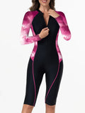 2026 Zipper Rushguard Long Sleeve Surfing Swimsuit Women One Piece Tie Dye Swimwear Female Bather Bathing Swimming Swim Suit XXL