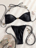 Miyouj Glitter Fabric Bikinis 2026 Sexy Bikini Set Folds Swimsuit Female Halter Bathing Suit Women Swimwear New Beachwear