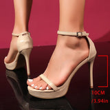 Sexy 10Cm Stiletto Heel Sandals Women Fashion Ankle Buckle Super High Heeled Party Shoes Woman Peep Toe Platform Sandles Ladies