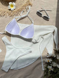 With Beach Sarong Bra Cup Wrinkled Bikini Female Swimsuit Women Swimwear Three-pieces Bikini Set Push Up Bathing Suit Swim Lady