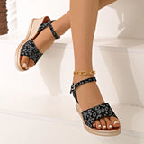 2025 Summer Leopard Print Wedges Sandals Women Plus Size Ankle Buckle Platform Sandles Woman Lightweight Chunky Heel Sandalias