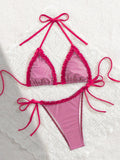 Sexy Pink Plaid Micro Bikini 2026 Women Lace Trim Push Up Bra Triangle Swimsuit Brazilian Summer Bathing Suit Holiday Swimwear