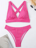 Wrinkled Crinkled Cross Back Bikini Women Swimwear Female Swimsuit Two-pieces Bikini Set High Cut Bathing Suit Swim Beach Wear