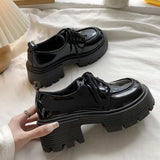 Retro Pu Leather Platform Oxford Shoes Women Japanese Style Thick Sole Black Student Shoes Woman Lace Up Thick Heel Pumps Female