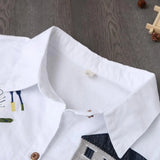 Women Mid Length Shirt Cartoon Embroidery Loose Irregular Hem Turn-down Collar Single-breasted Sun Protection Long Sleeves Top