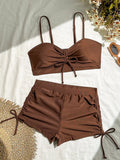 Wrinkled Knotted Shorts High Waist Bikini Female Swimsuit Women Swimwear Two-pieces Bikini Set Tankini Bathing Suit Swim Beach