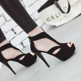 Summer New Pattern Europe and America Fashion Black Sexy Fine Heel Waterproof Fish Mouth High-heeled Women Sandals Size 34-43