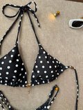 Sexy Black Polka Dot Print Bikini Set Women Pearls Push Up Bra Thong Swimwear 2026 Summer Bathing Suit Holiday Micro Swimsuit