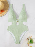 Deep V Neck Cut Out Women Swimwear One Piece Swimsuit Female High Leg Cut Monokini Bather Backless Bathing Suit Swim Beachwear
