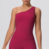 Women Seamless Cloud Feel One-Shoulder Waist-Cinching Yoga Vest Quick-Dry Slimming Sports Shaping Underwear Running Fitness Top