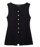 Women's Sleeveless Knit Top With Metal Buttons White Sleeveless Button Down Vest And Maxi Skirt Two Piece Set For Women S7XY