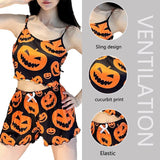 Sexy Halloween Pajamas Pumpkin Print Pajama Sets Suspender 2-piece Sleepwear Set Women's Pajamas European and American Home Wear