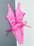 Deep V Neck Lace Up High Leg Cut Women Swimwear One Piece Swimsuit Female Wrap Around Monokini Bather Bathing Suit Swim K4719