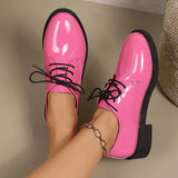 Pink Patent Leather Oxford Shoes Women Fashion Lace Up Pointed Toe Med Heel Pumps Woman Plus Size 43 Thick Heels Office Shoes