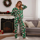 Women’s 2025 Christmas Pajamas Set Long Sleeve Oversized Button Down Shirt and Long Pants Two Pieces Loungewear