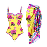 Push Up One Piece Swimsuit With Cover Up Sexy Swimwear Women 2026 Patchwork Swim Suits Female Bikinis Sliming Bodysuit Beachwear