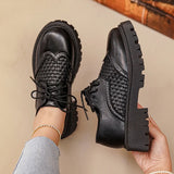 Pu Leather Platform Oxford Shoes Women 2026 Plus Size 42 Lace-Up Single Shoes Woman Comfort Non Slip Thick Sole Student Shoes