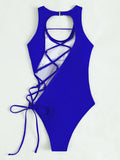2026 Print Lace Up Back Swimsuit One Piece Solid Swimwear Women Bathing Swimming Suit Female Padded Summer Beachwear Bodysuit