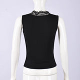 2026 Spring Summer New Arrival Elegant Sleeveless Women's Short Top Chic Fitted Lace-Panel Deep V-Neck Crop Tank Top Commute