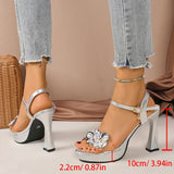 Luxury Rhinestone Decor High Heels Sandals Women Fashion Ankle Buckle Platform Gold Sandals Woman Party Wedding Shoes Size 41