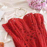 Toucheart Hot Girl Suspender Sexy Top with Fishbone Corset Intimate Hollow See-through Lace Classic Romantic Retro Palace Corset