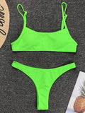 Sexy Neon Yellow Ribbed Brazilian Bikini Women Swimwear Female Swimsuit Two-pieces Bikini Set High Cut Bather Bathing Suit Swim