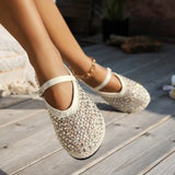 Mesh Breathable Rhinestone Fashion Versatile Women's New Foreign Style Niche Belt Flat Soft Soled Mary Jane Shoes Womens Shoes