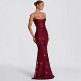 Sexy Backless Cross-cutout Strap Dress For Women Heavy-duty Fishbone Steel Support Slim-fit Jacquard Gown Fishtail Long CAUP