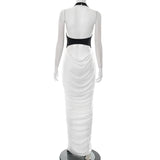 Talenza Elegant Evening Dress Women Fashion Slim Sleeveless Shrinking Clash Long Dress Vintage High Waisted Luxury Summer Dress