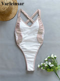 Sexy Splicing V Neck Cross Back Women Swimwear One Piece Swimsuit Female High Leg Cut Monokini Bather Bathing Suit Swim V5261
