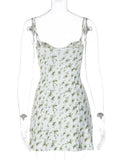 Ahagaga Fashion Sexy Flower Printed Women Short Dresses Streetwear Regular Casual Strapless Sleeveless Slim Sheath Vestidos Robe