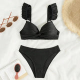 Wrinkled Ruffle Frilled Bra Cup Bikinis 2026 Female Swimsuit Women Swimwear Two Pieces Bikini Set Push Up Beachwear Bathing Suit