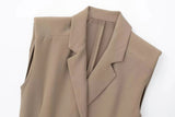 Foridol Khaki Double Breasted Sleeveless Office Windbreaker Style Dress Turn Down Collar Lady Elegenta Vintage Belt New Vestidos
