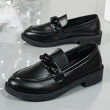 Chain Decor Patent Leather Women's Loafers Comfortable Slip On Med Heel Student Shoes Woman Plus Size Point Toe Oxford Shoes 42
