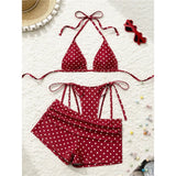 S - XL With Shorts Polka Dot Halter Bikini Female Swimsuit Women Swimwear Three-pieces Bikini Set Bather Bathing Suit Swim V8292